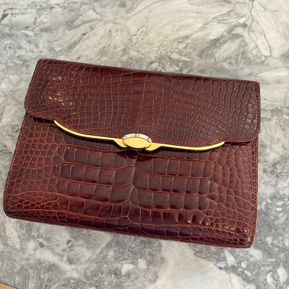 Vintage Lorenzi genuin crocodile clutch/purse brown, excellent condition